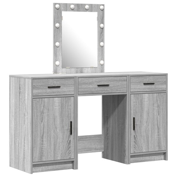 Ensemble de coiffeuse de 3 pièces vidaXL avec LED en bois d'ingénierie gris sonoma