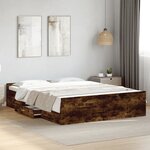 vidaXL Cadre de lit avec tiroirs sans matelas chêne fumé 150x200 cm