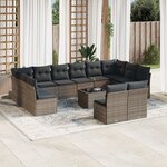 vidaXL Salon de jardin avec coussins 13 Pièces gris résine tressée