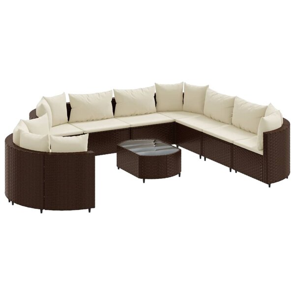 vidaXL Salon de jardin 10 Pièces avec coussins marron résine tressée