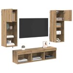 vidaXL Meubles TV muraux 5 Pièces Chêne noir Bois d'ingénierie