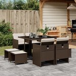vidaXL Ensemble à manger de jardin et coussins 9 Pièces marron poly rotin