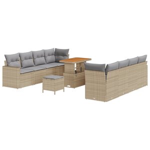 vidaXL Ensemble de Canapé de Jardin 11 Pièces avec Coussins Beiges Rattan Synthétique
