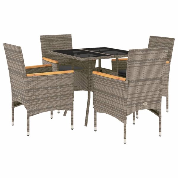 vidaXL Ensemble à manger de jardin et coussins 5 Pièces gris rotin verre