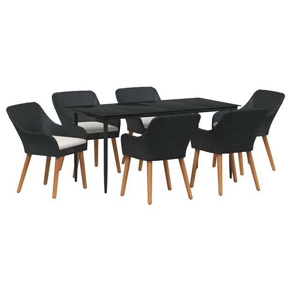 vidaXL Ensemble de salle à manger pour jardin 7 Pièces Noir polyrotin