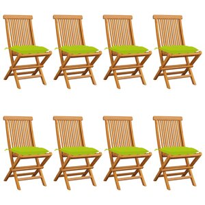 vidaXL Chaises de jardin avec coussins vert vif lot de 8 Teck massif