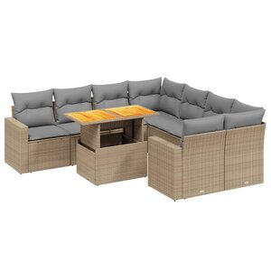 vidaXL Salon de jardin avec coussins 9 Pièces beige résine tressée