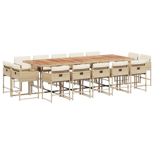 vidaXL Ensemble à manger de jardin et coussins 15 Pièces beige