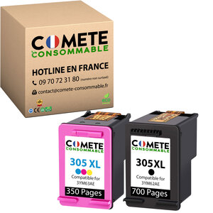 305XL - 2 cartouches compatibles pour HP 305 XL - noir et couleur - COMETE