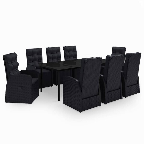 vidaXL Ensemble à manger de jardin avec coussins 9 Pièces noir
