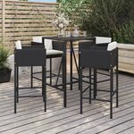 vidaXL Ensemble de bar de jardin 5 Pièces avec coussins noir poly rotin