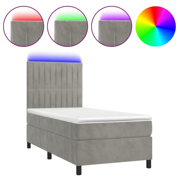 vidaXL Sommier à lattes de lit matelas LED Gris clair 90x200cm Velours