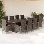 vidaXL Ensemble à manger de jardin 11Pièces avec coussins gris poly rotin