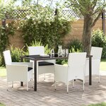 Ensemble de Salle à Manger de Jardin 5 Pièces avec Coussins en Rattan Poly Blanc