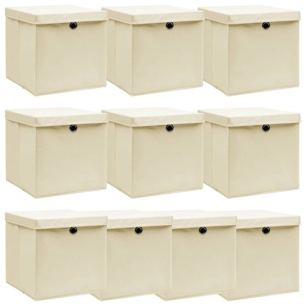 vidaXL Boîtes de rangement à couvercles 10 Pièces Crème 32x32x32 cm Tissu