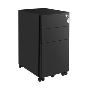 Caisson de bureau placard de rangement mobile avec roulettes et serrure pour documents et dossier suspendu avec 3 tiroirs noir 12_0004826