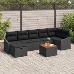 vidaXL Ensemble de canapé de jardin 8 pièces avec coussins noir poly rattan