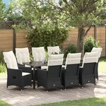 vidaXL Ensemble de Salle à Manger de Jardin 9 Pièces avec Coussins Rattan Poly Noir
