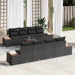 Ensemble de canapé 9 pièces jardin noir poly rotin acacia avec coussins
