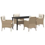 vidaXL Set de salle à manger de jardin 5 pièces avec coussins beige poly rattan