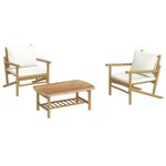Salon de jardin meuble d'extérieur ensemble de mobilier 3 pièces avec coussins blanc crème bambou 02_0015921
