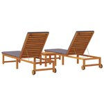 vidaXL Chaises longues 2 Pièces avec table et coussins en bois d'acacia massif