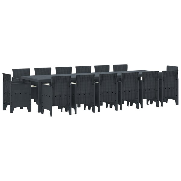 Ensemble de salle à manger de jardin de 15 pièces avec coussins Anthracite Poly Rattan