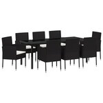 vidaXL Ensemble de Salle à Manger de Jardin de 9 Pièces avec Coussins Noir Poly Rattan