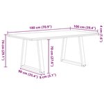 vidaXL Table à manger avec bord naturel 180x100x74cm bois massif chêne