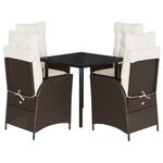 vidaXL Ensemble à manger de jardin 5 Pièces et coussins marron poly rotin