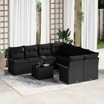Ensemble de canapé de jardin 9 pièces avec coussins en poly rattan noir