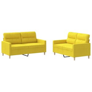 vidaXL Ensemble de canapés 2 Pièces avec coussins Jaune clair Tissu