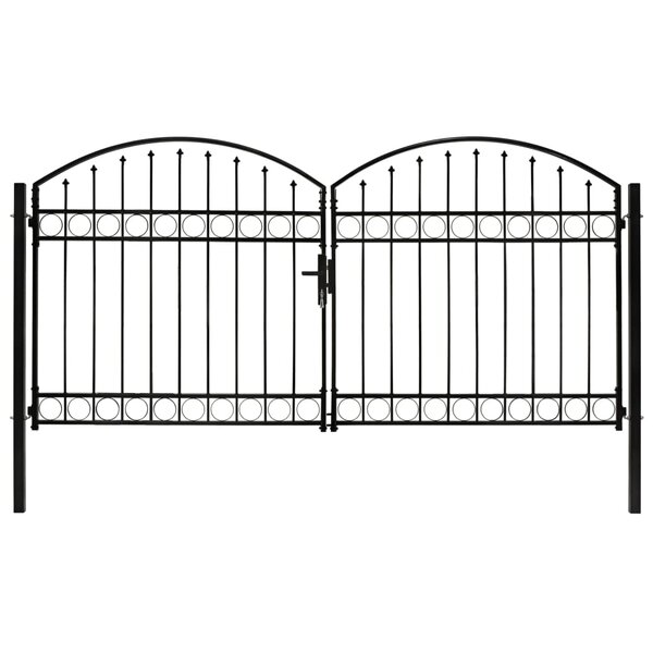 vidaXL Portillon double porte avec dessus arqué Acier 300x125 cm Noir