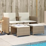 vidaXL Canapé de jardin 2 places avec table et tabourets beige rotin