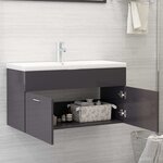 vidaXL Armoire d'évier et lavabo intégré Gris brillant Bois ingénierie
