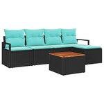 vidaXL Ensemble de canapé de jardin avec coussin 6 Pièces Noir polyrotin