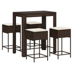 vidaXL Ensemble de bar de jardin avec coussins 5 Pièces marron poly rotin