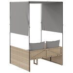vidaXL Chaise longue double avec toit et rideaux beige résine tressée