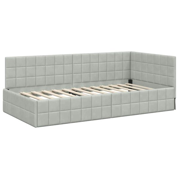 vidaXL Cadre de lit d'angle Gris clair 90 x 190 cm Velours