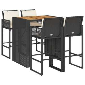 vidaXL Ensemble de bar de jardin 5 Pièces avec coussins noir poly rotin