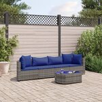 vidaXL Salon de jardin 5 Pièces avec coussins gris résine tressée