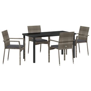vidaXL Ensemble de Salle à Manger de Jardin 5 Pièces Avec Coussins Gris Poly Rattan