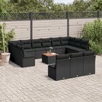 vidaXL Salon de jardin avec coussins 14 Pièces noir résine tressée
