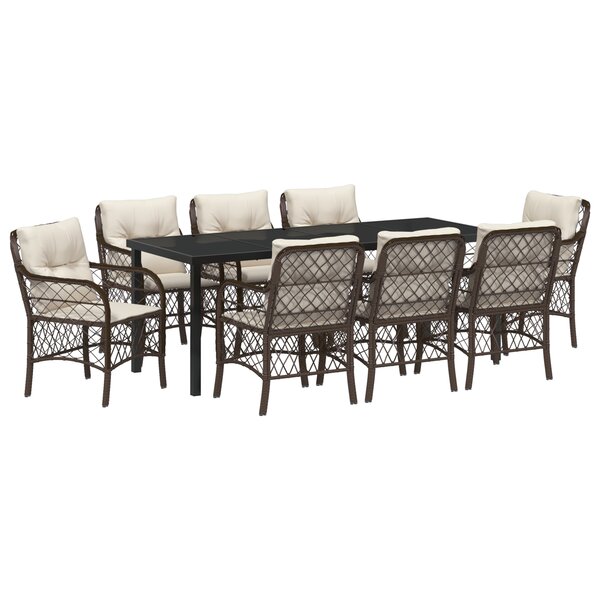 vidaXL Ensemble de salle à manger de jardin 9 pièces avec coussins en poly rattan marron