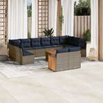 vidaXL Salon de jardin avec coussins 13 Pièces gris résine tressée