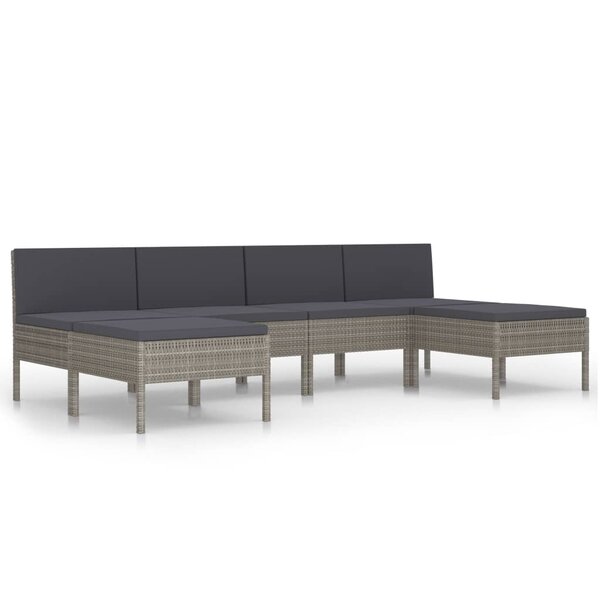 vidaXL Salon de jardin 6 Pièces avec coussins Résine tressée Gris