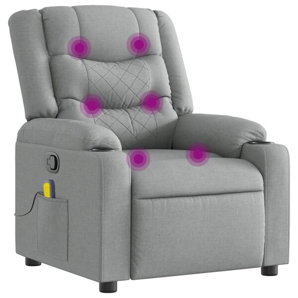 vidaXL Fauteuil inclinable de massage en tissu gris clair