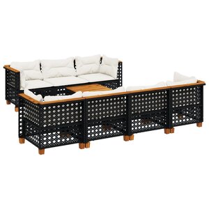 vidaXL Salon de jardin 8 Pièces avec coussins noir résine tressée