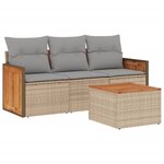 vidaXL Salon de jardin avec coussins 4 Pièces beige résine tressée