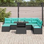 vidaXL Ensemble de canapé de jardin avec coussin 9 Pièces Noir et bleu